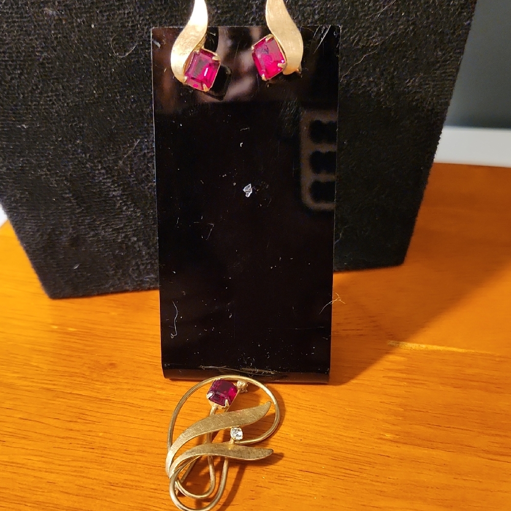 Gold and Red Gemstone Earrings